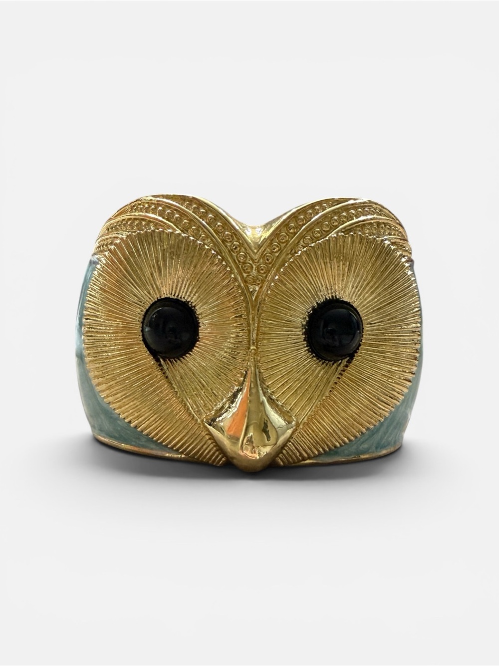 Gold & Enamel Hinged Owl Statement Bracelet- Chunky Cuff- EUC
